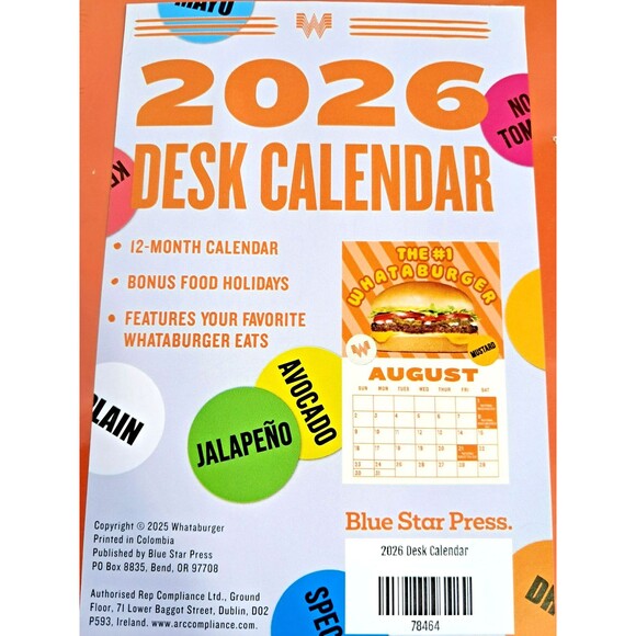 New 2026 Whataburger Orange Calendar for Desk Display 10x5 - Picture 4 of 5